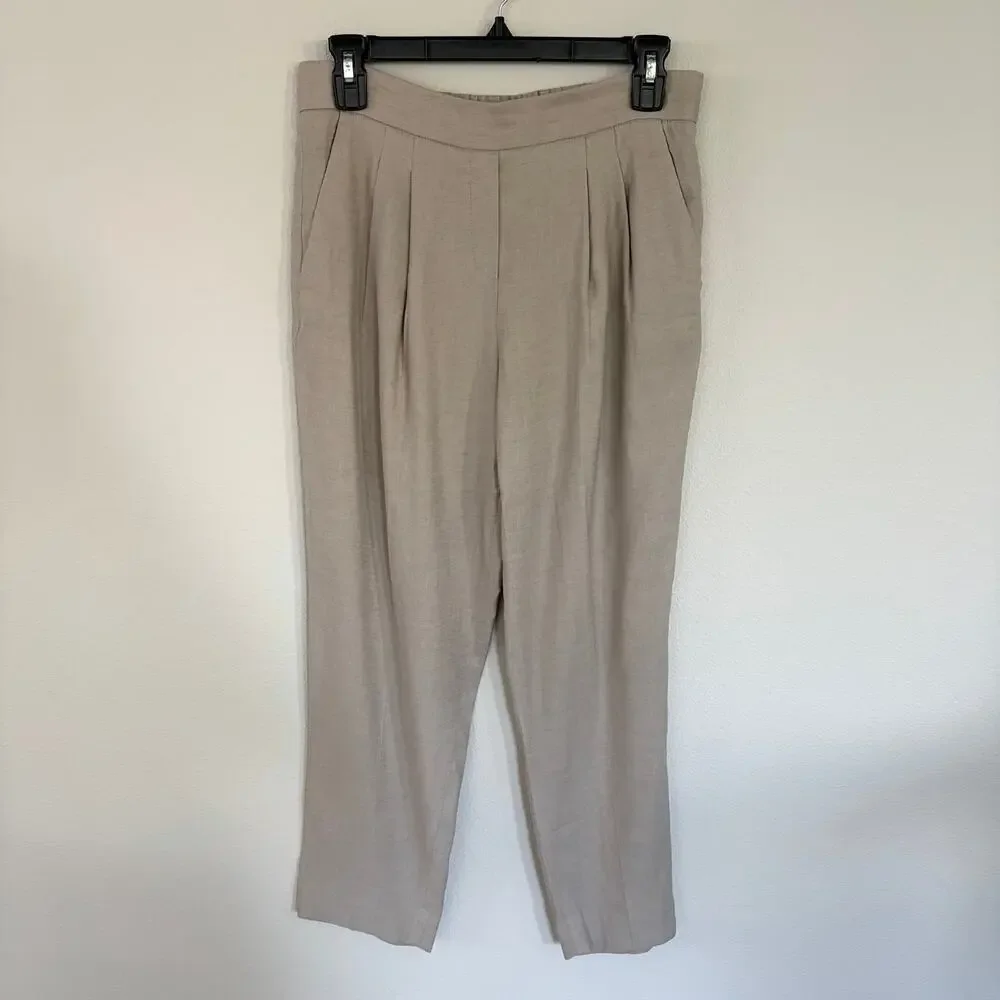 Babaton Aritzia Cohen Beige Linen Pull On Ankle Pants (4)